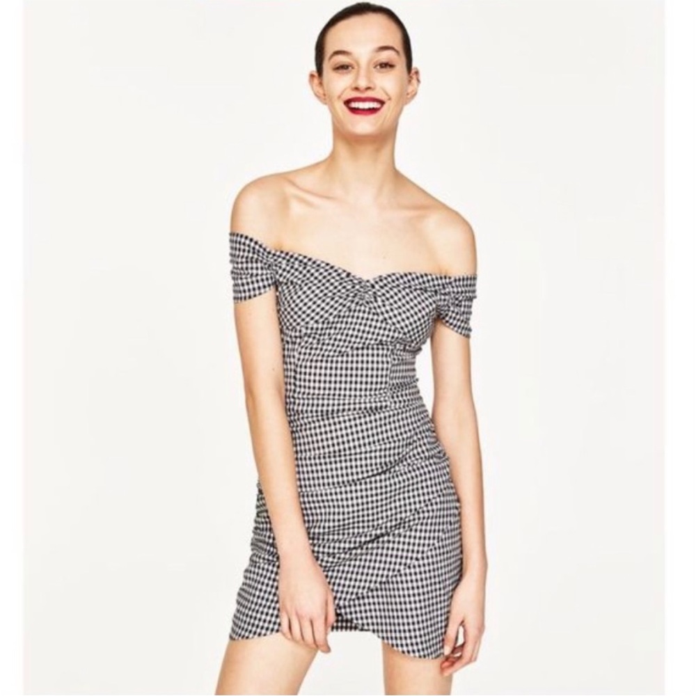 Zara off shoulder checkered dress